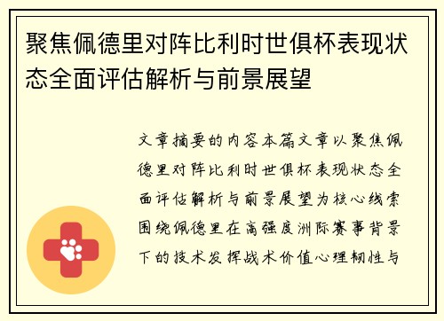 聚焦佩德里对阵比利时世俱杯表现状态全面评估解析与前景展望